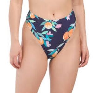 Sunshine 79 High Waisted Bikini Bottom Navy Floral Orange Size 12 NWT
